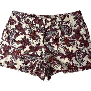 Loft Womens Cotton White and Burgundy Paisley Print Shorts Size 4